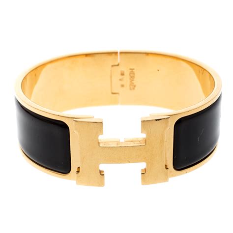 Hermes Clic H Enamel Bangle Bracelet Black with .